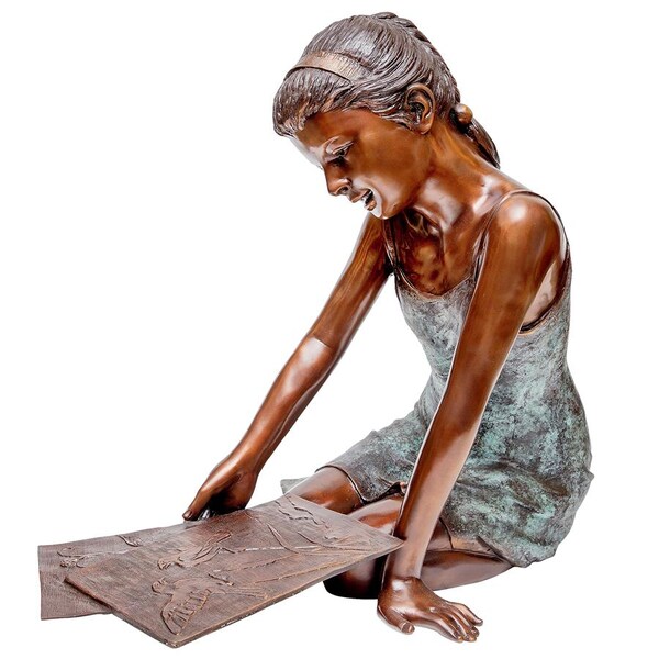 Design Toscano Samantha the Artist, Little Girl Cast Bronze Garden Statue - DK2591