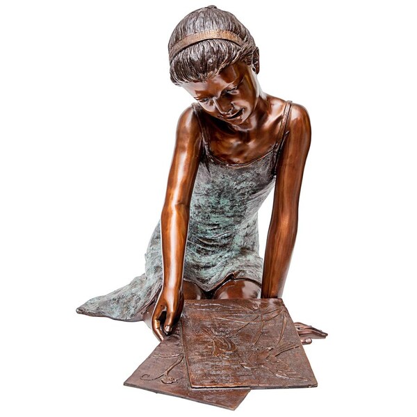 Design Toscano Samantha the Artist, Little Girl Cast Bronze Garden Statue - DK2591