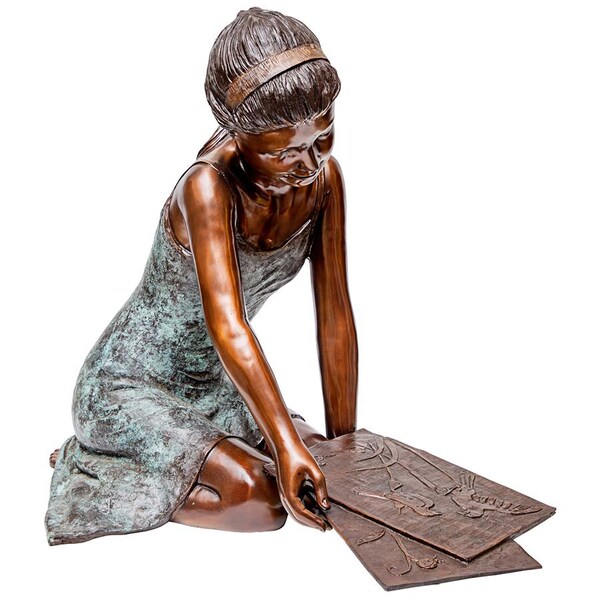 Design Toscano Samantha the Artist, Little Girl Cast Bronze Garden Statue - DK2591
