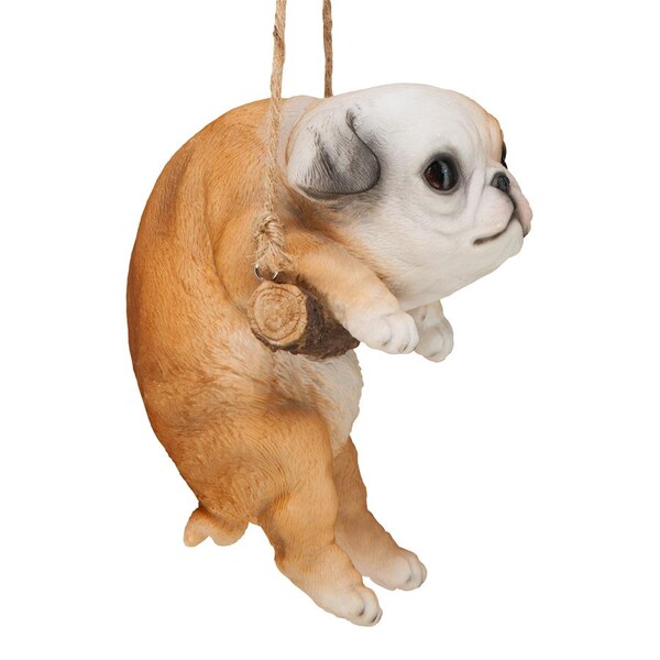 Design Toscano Bulldog Puppy on a Perch Hanging Dog Sculpture - JQ108052