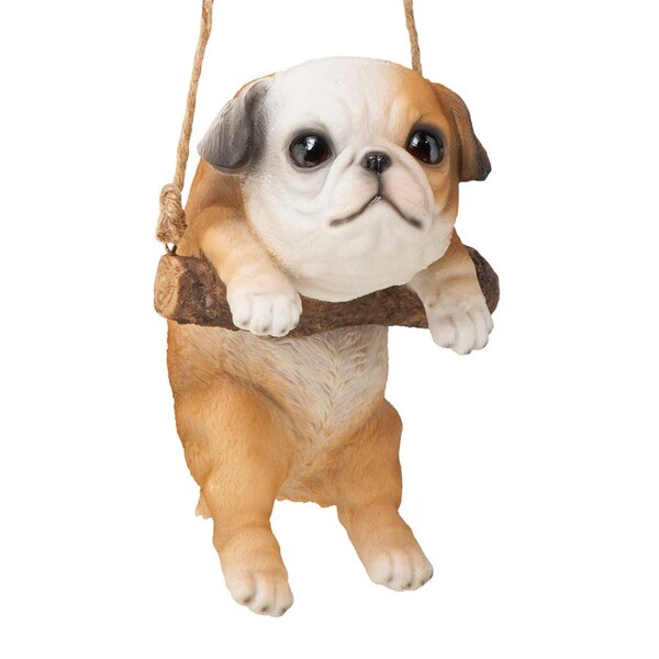 Design Toscano Bulldog Puppy on a Perch Hanging Dog Sculpture - JQ108052