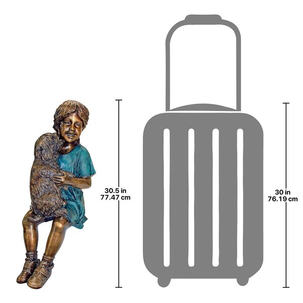 Design Toscano Puppy Kisses, Sitting Girl Cast Bronze Garden Statue - PN6570