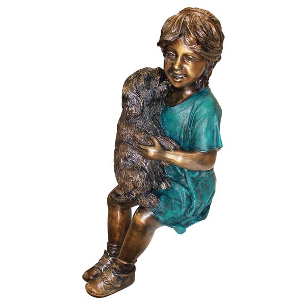 Design Toscano Puppy Kisses, Sitting Girl Cast Bronze Garden Statue - PN6570