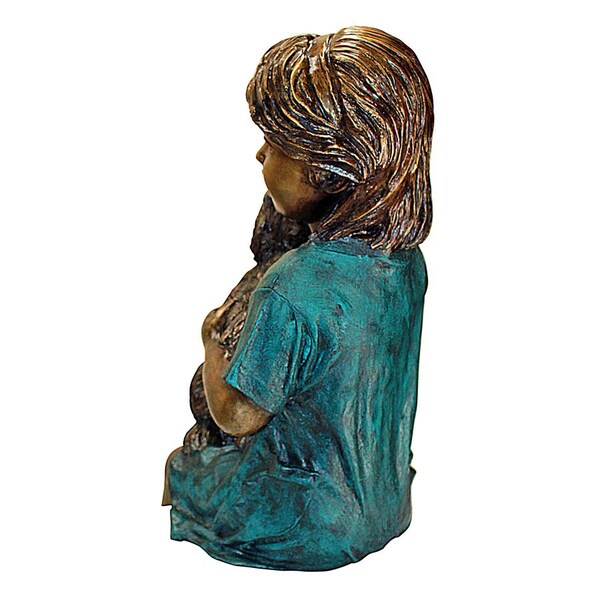 Design Toscano Puppy Kisses, Sitting Girl Cast Bronze Garden Statue - PN6570