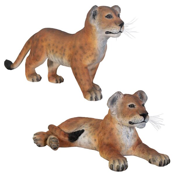Design Toscano The Grande-Scale Lion Cub Statue Set: Standing and Lying Down - NE980117