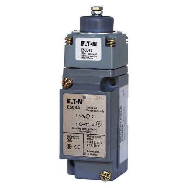 Interruptor de límite de alta resistencia Eaton, con émbolo, 2NC/2NO, 10A a 600V CA, Ubicación del actuador: Lateral - E50BS26P