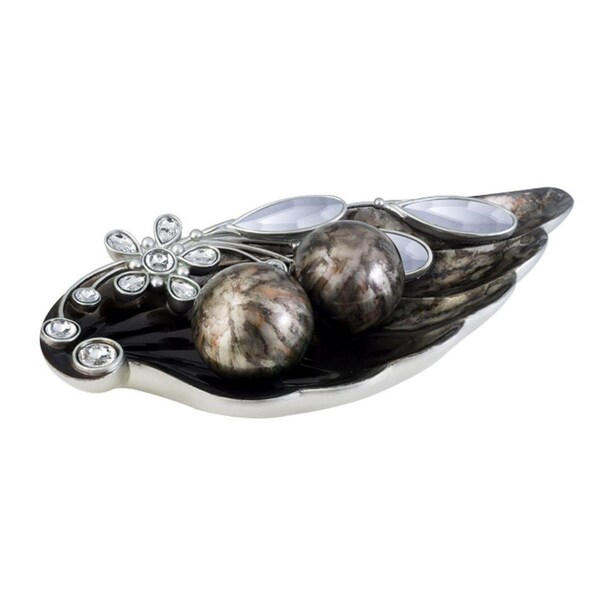 Homeroots Polyresin Decorative Bowl with Orbs, Black, Gold & Dark Brown - 468316