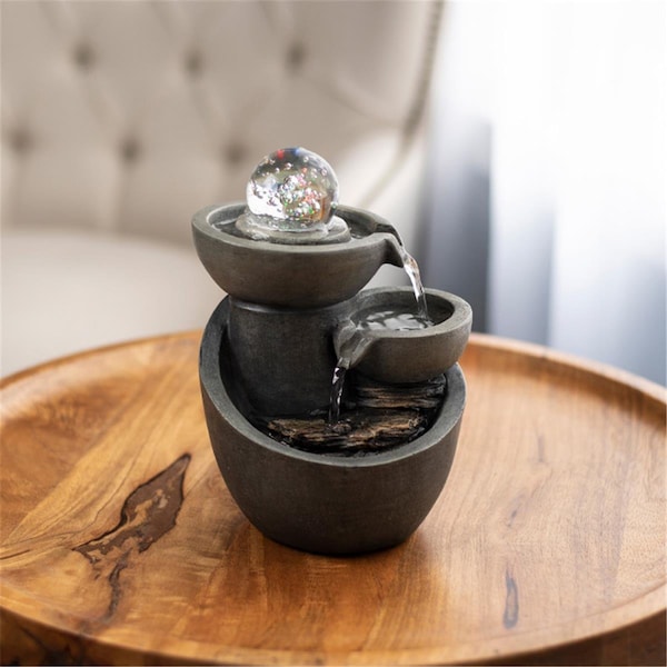 Standalone 3-Tier Waterfall Tabletop Water Fountain - Gray - ST3860098