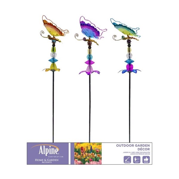 Alpine Alpine Multicolored Glass/Metal 36 in. H Butterfly/Flower/Jewels Outdoor Garden Stake, PK24 - LJJ1226A