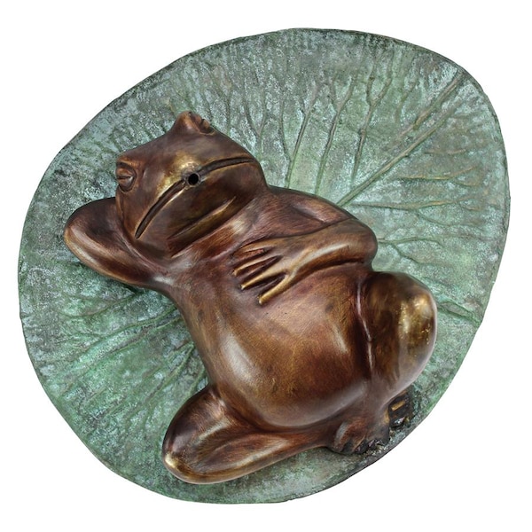 Design Toscano Spitting Frog on Lily Pad Bronze Garden Statue - SU5080