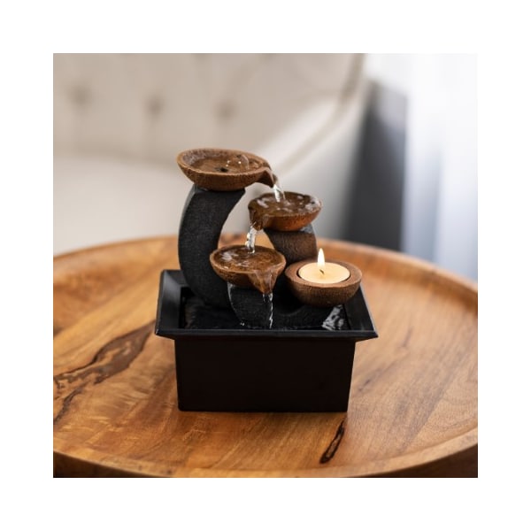 Nature Spring 3-tier Tabletop Water Fountain with Candle Holder, Electric Pump for Office, and Home Decor, 7-inch - 130538DGW