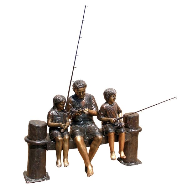Design Toscano Fishing Family Cast Bronze Garden Statue - PB1050
