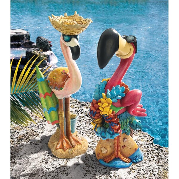 Design Toscano Pink Flamingo Garden Statues: Luau Larry & Flamingo Frank - HF9616576