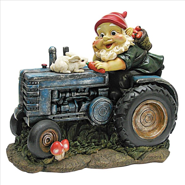 Design Toscano Bunny on Board the Tractor, Garden Gnome Statue - QL1530256