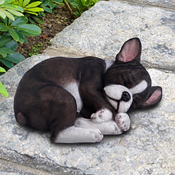 Exhart Exhart Resin Black/White French Bulldog Laying Garden Statue - 72637