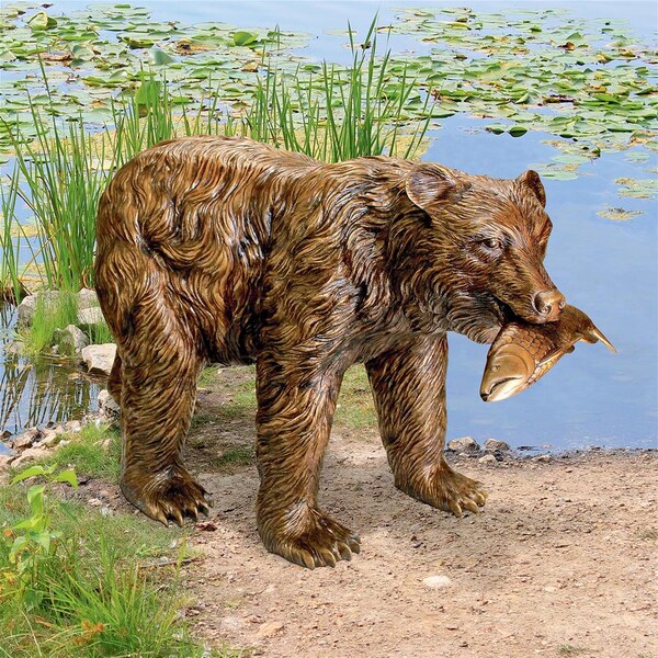 Design Toscano Fisherman Bear Cast Bronze Garden Statue - PN7217