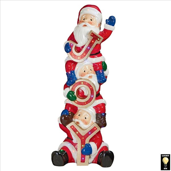 Design Toscano The Christmas Crew Stacked Santa's Illuminated Holiday Sculpture - DB383105