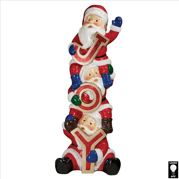 Design Toscano The Christmas Crew Stacked Santa's Illuminated Holiday Sculpture - DB383105