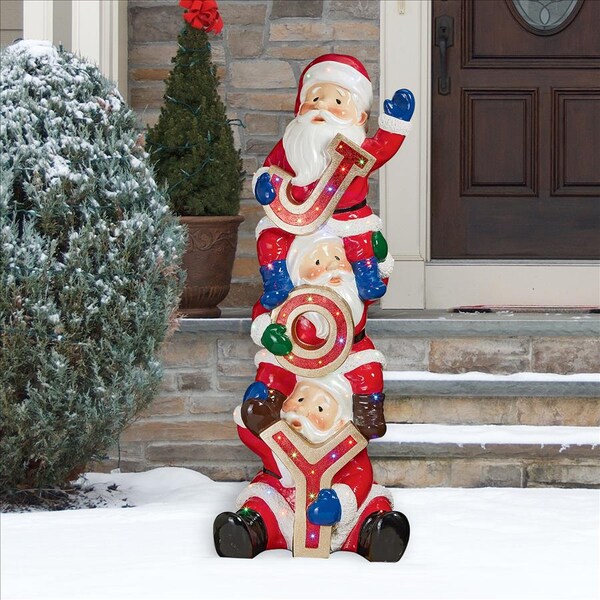 Design Toscano The Christmas Crew Stacked Santa's Illuminated Holiday Sculpture - DB383105