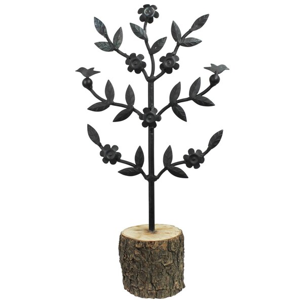 Homeroots 16 x 3.5 x 8.5 in. Natural, Black Metal & Wood Botanical Sculpture - 390120