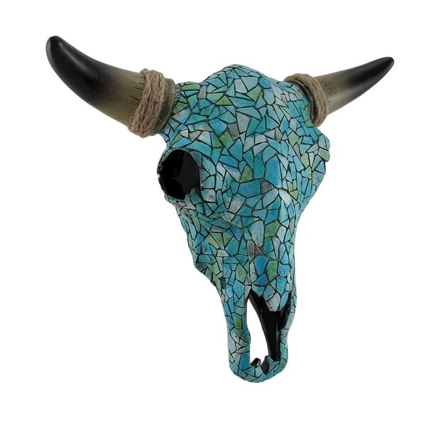 Dlc Mosaic Turquoise Steer Skull Wall Hanging - 10.5 x 3.75 x 11.5 in. - 12428