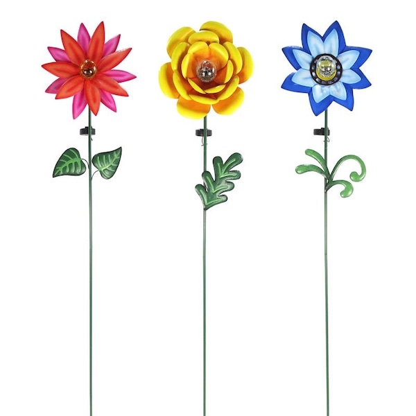 Alpine Alpine Multicolored Glass/Metal 60 in. H Flower Solar Garden Stake, PK9 - RGG699A