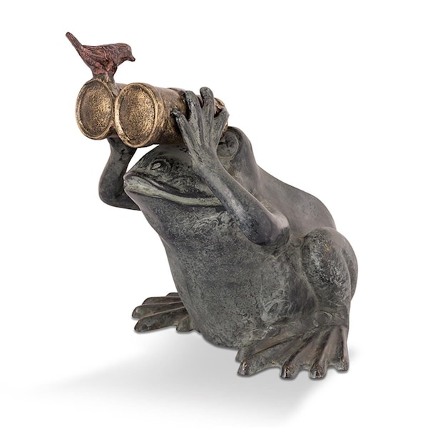 Spi 13.50 x 12 x 11 in. Frog Spectator with Bird Garden Sculpture - 41025