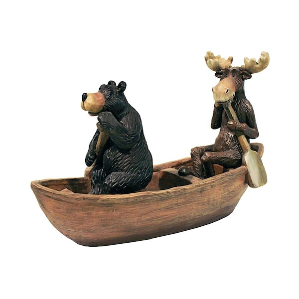 Design Toscano Moose and Black Bear in a Boat Statue - HF665392