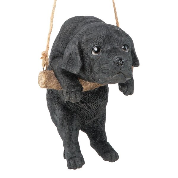 Design Toscano Black Lab Puppy on a Perch Hanging Dog Sculpture - JQ108062