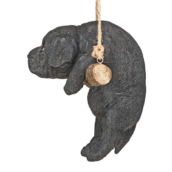 Design Toscano Black Lab Puppy on a Perch Hanging Dog Sculpture - JQ108062