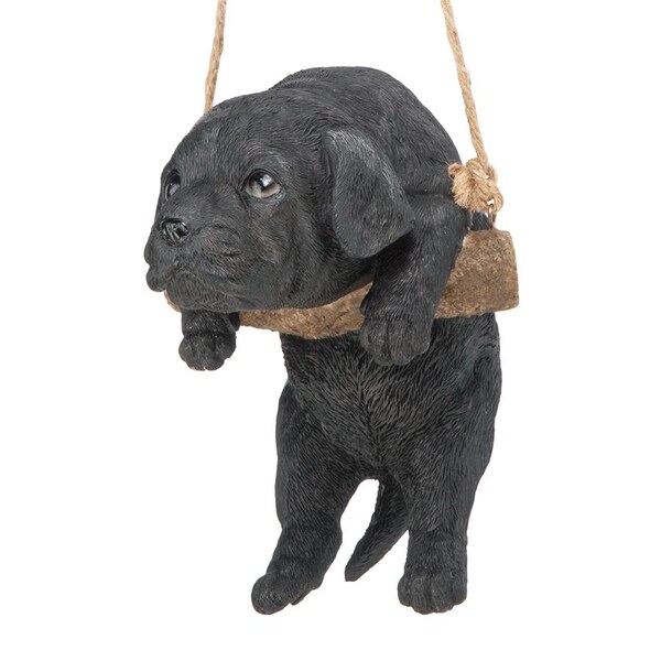 Design Toscano Black Lab Puppy on a Perch Hanging Dog Sculpture - JQ108062