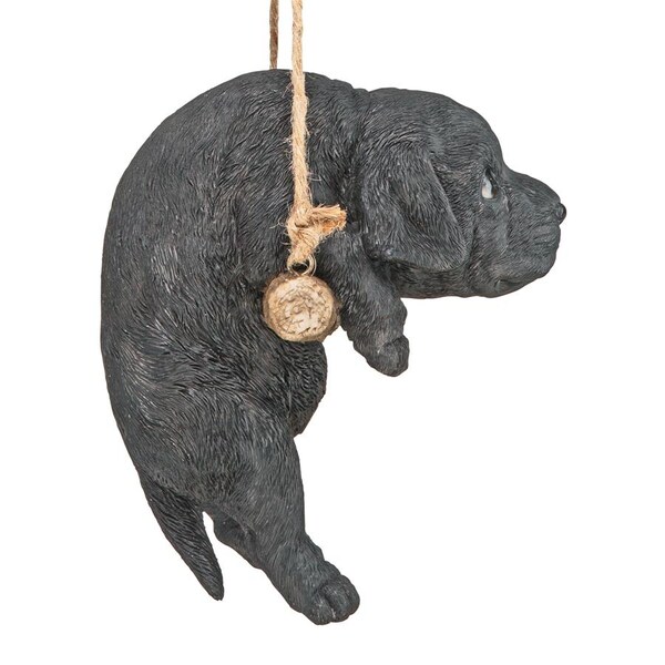 Design Toscano Black Lab Puppy on a Perch Hanging Dog Sculpture - JQ108062
