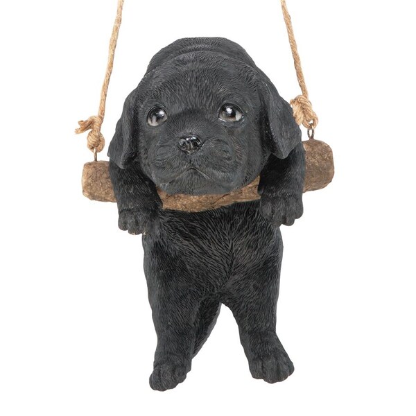 Design Toscano Black Lab Puppy on a Perch Hanging Dog Sculpture - JQ108062