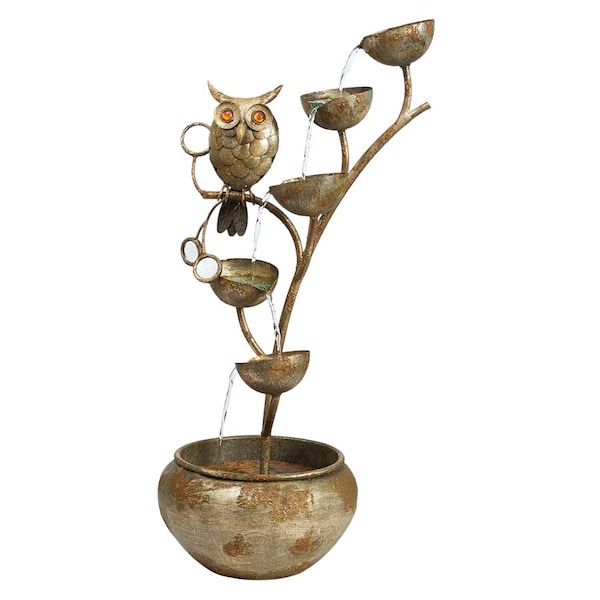 Design Toscano Whooo's Watching Owl Cascading Metal Sculptural Fountain - FU76168