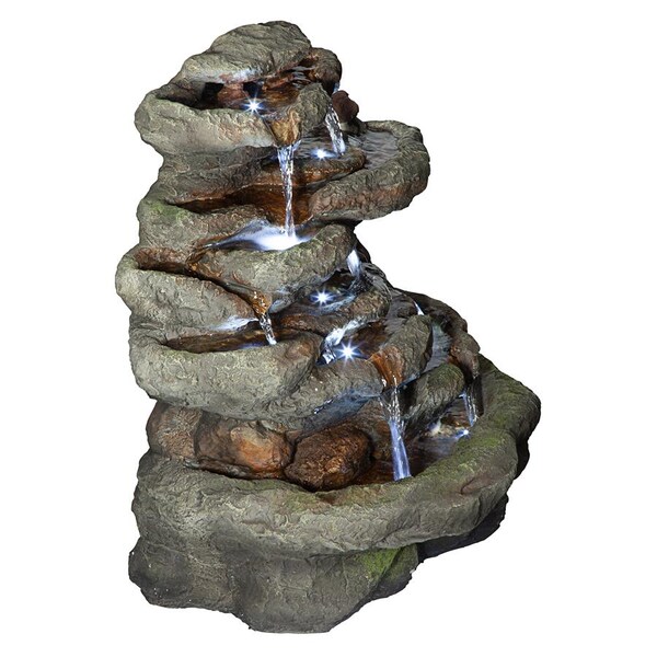 Design Toscano Ribbon Ridge Cascading Waterfall Illuminated Garden Fountain - QN164061