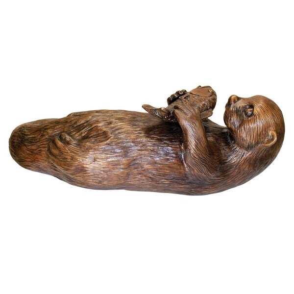 Design Toscano Lazy Otter with Fish Cast Bronze Garden Statue - PN7384