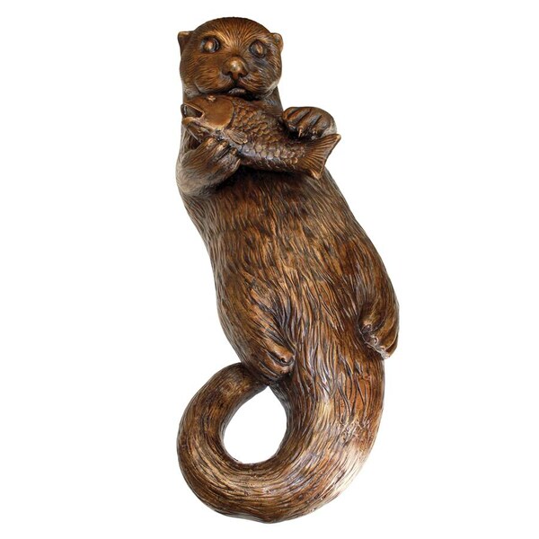 Design Toscano Lazy Otter with Fish Cast Bronze Garden Statue - PN7384