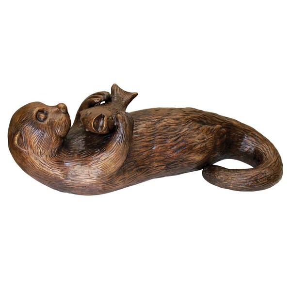 Design Toscano Lazy Otter with Fish Cast Bronze Garden Statue - PN7384