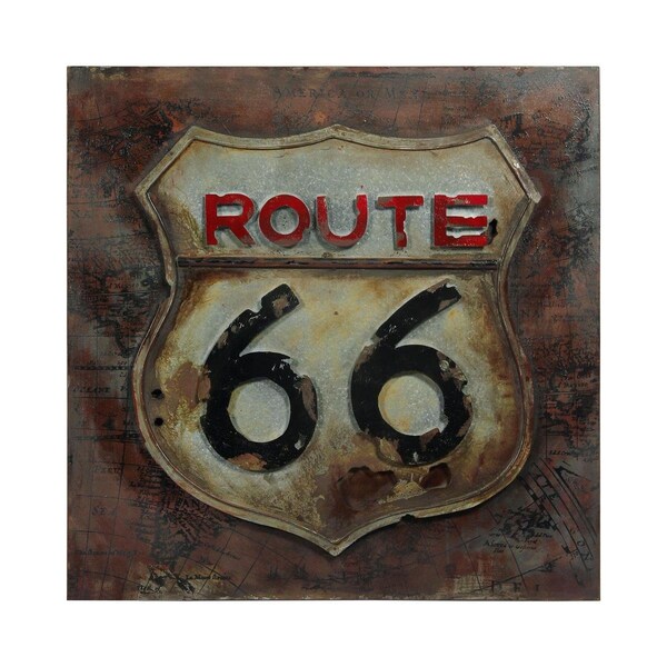 Solid Storage Supplies Primo Mixed Media Hand Painted Iron Wall Sculpture - Route 66 - SO3496789