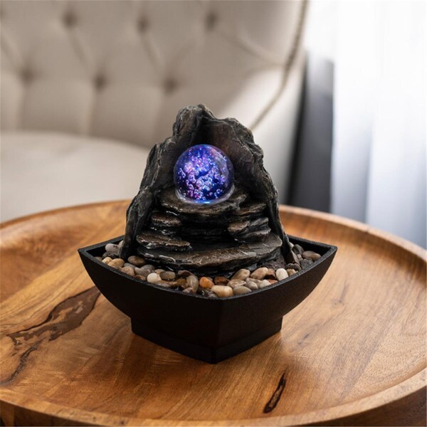Standalone Rock Formation Waterfall Tabletop Water Fountain; Gray & Tan - ST3232829