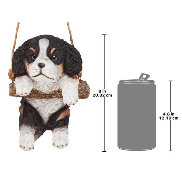 Design Toscano Black Cavalier Puppy on a Perch Hanging Dog Sculpture - JQ114252