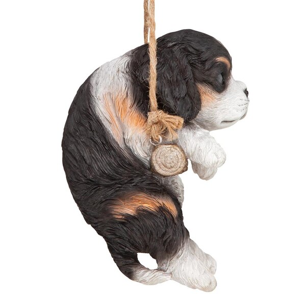 Design Toscano Black Cavalier Puppy on a Perch Hanging Dog Sculpture - JQ114252