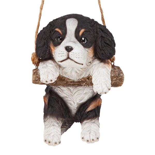 Design Toscano Black Cavalier Puppy on a Perch Hanging Dog Sculpture - JQ114252