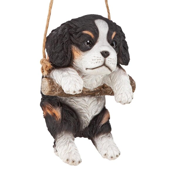 Design Toscano Black Cavalier Puppy on a Perch Hanging Dog Sculpture - JQ114252