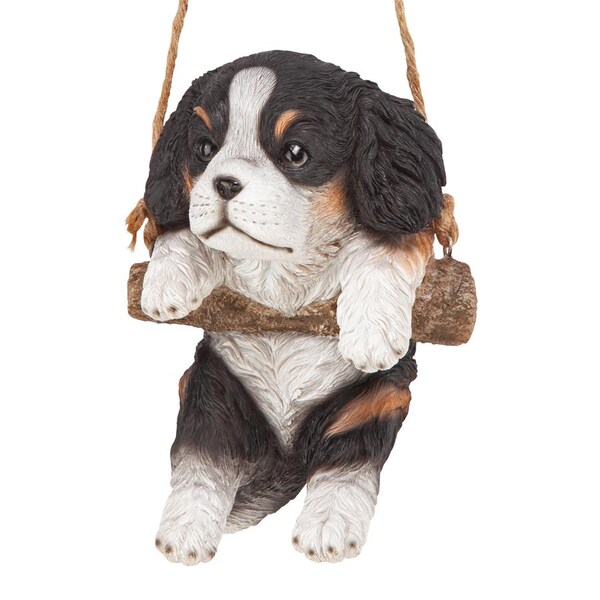 Design Toscano Black Cavalier Puppy on a Perch Hanging Dog Sculpture - JQ114252