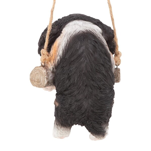 Design Toscano Black Cavalier Puppy on a Perch Hanging Dog Sculpture - JQ114252