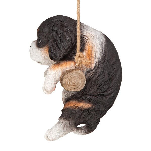 Design Toscano Black Cavalier Puppy on a Perch Hanging Dog Sculpture - JQ114252