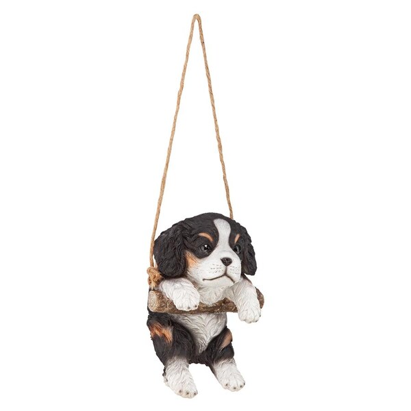 Design Toscano Black Cavalier Puppy on a Perch Hanging Dog Sculpture - JQ114252