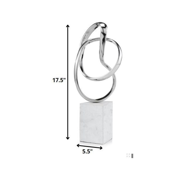 Homeroots SilverWhite Aluminum & Marble Abstract Sculpture 5.5 x 7.5 x 17.5 in. - 373759