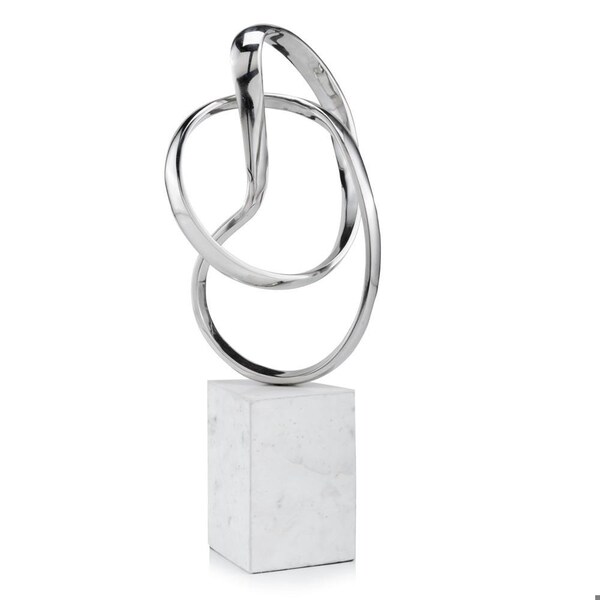 Homeroots SilverWhite Aluminum & Marble Abstract Sculpture 5.5 x 7.5 x 17.5 in. - 373759